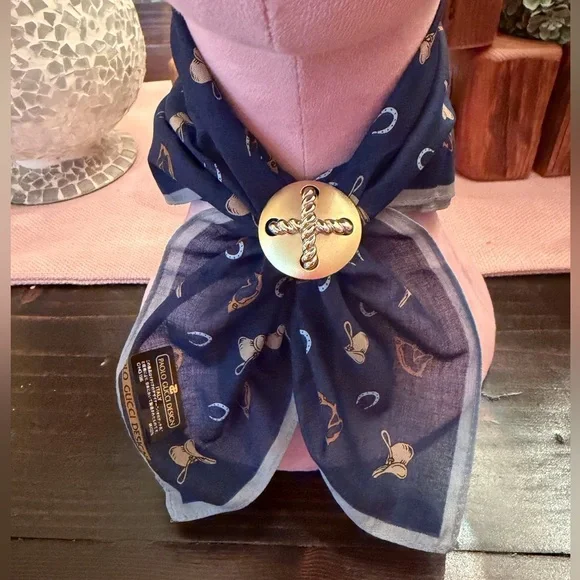 Vintage PAOLO GUCCI Blue Cotton Scarf - Picture 1 of 8